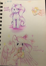 Size: 2328x3306 | Tagged: safe, artist:sweetmelon556, imported from derpibooru, oc, oc:sweet melon, pegasus, pony, female, juice, lemonade, mare, solo, traditional art