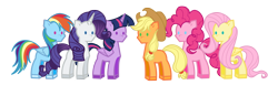 Size: 5362x1648 | Tagged: safe, artist:juanlin82, imported from derpibooru, applejack, fluttershy, pinkie pie, rainbow dash, rarity, twilight sparkle, alicorn, doll, g4, mane six, simple background, toy, transparent background, twilight sparkle (alicorn)