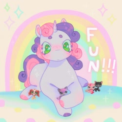 Size: 1440x1440 | Tagged: safe, artist:ariariari.png, imported from derpibooru, sweetie belle, pony, unicorn, littlest pet shop, rainbow, solo