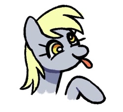 Size: 570x519 | Tagged: safe, artist:risswm, imported from derpibooru, derpy hooves, pony, :p, bust, raised hoof, simple background, smiling, solo, tongue out, white background