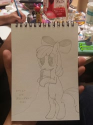 Size: 719x959 | Tagged: safe, artist:ttpercent, imported from derpibooru, apple bloom, earth pony, pony, bipedal, female, filly, foal, irl, microphone, photo, sketch, solo, traditional art