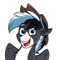 Size: 564x564 | Tagged: safe, artist:rutkotka, imported from derpibooru, oc, oc:squall windfeather, pegasus, pony, cowboy hat, gift art, happy, hat, looking at you, open mouth, open smile, pegasus oc, scar, sketch, smiling, tricolor mane, wings