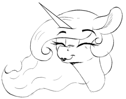 Size: 1429x1118 | Tagged: safe, artist:to_fat_to_fly, princess celestia, alicorn, pony, bust, ear fluff, eyebrows visible through hair, eyes closed, female, happy, horn, lipstick, mare, portrait, solo