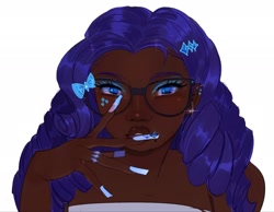 Size: 2048x1586 | Tagged: safe, artist:fluttr3, imported from derpibooru, rarity, human, bow, bust, dark skin, glasses, hair bow, humanized, looking at you, simple background, solo, white background