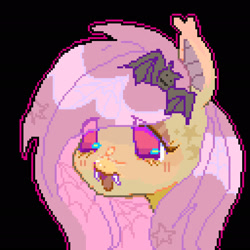 Size: 2048x2048 | Tagged: safe, artist:fluttr3, imported from derpibooru, fluttershy, bat pony, pony, bat ears, bat ponified, bust, fangs, flutterbat, open mouth, race swap, red eyes, simple background, solo, white background