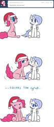 Size: 1280x3000 | Tagged: safe, artist:penguinpotential, imported from derpibooru, pinkie pie, oc, oc:frigid drift, pony, ask frigid drift, christmas, hat, holiday, santa hat