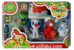 Size: 780x531 | Tagged: safe, imported from derpibooru, applejack, earth pony, pegasus, pony, ages 3+, bootleg, christmas, colored muzzle, fun lovely horse, hat, holiday, idytoys.en.alibaba.com, photo, santa hat, sitting, snow, snowman, toy