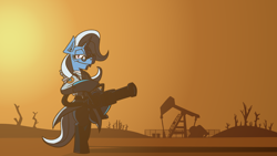 Size: 3840x2160 | Tagged: safe, artist:cowsrtasty, imported from derpibooru, trixie, pony, bipedal, commission, desert, glasses, lidded eyes, looking at you, medic, oil pump, smiling, solo, team fortress 2