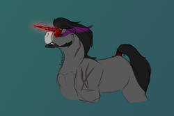 Size: 1800x1200 | Tagged: safe, artist:justanintrovert, imported from derpibooru, king sombra, unicorn, chin fluff, colored, crystal, facial markings, floppy ears, gradient background, lighting, male, scar, sketch, snarling, solo, stallion