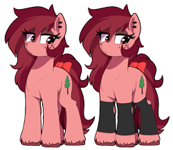 Size: 807x700 | Tagged: safe, artist:thebatfang, oc, oc:red woods, earth pony, pony, bow, ear piercing, earring, eyeshadow, female, freckles, hockless socks, jewelry, leg warmers, makeup, mare, piercing, reference, simple background, solo, tail bow, transparent background, unshorn fetlocks