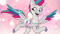 Size: 3072x1727 | Tagged: safe, imported from derpibooru, screencap, zipp storm, pegasus, pony, spoiler:g5, spoiler:my little pony: tell your tale, spoiler:tyts01e67, cutie mark, female, flying, g5, mare, my little pony: tell your tale, open mouth, open smile, smiling, solo, spread wings, the rise and fall, wings