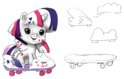 Size: 1400x893 | Tagged: safe, artist:mary winkler, imported from derpibooru, twilight sparkle, alicorn, pony, my little pony: pony life, concept art, fuzzikins, skateboard, sketch, toy