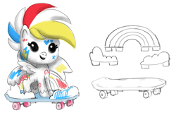 Size: 1400x914 | Tagged: safe, artist:mary winkler, imported from derpibooru, rainbow dash, pegasus, pony, my little pony: pony life, concept art, fuzzikins, skateboard, sketch, toy