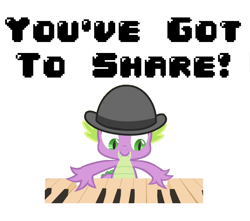 Size: 775x684 | Tagged: safe, artist:polygonical, edit, edited screencap, imported from derpibooru, screencap, spike, dragon, over a barrel, season 1, 8-bit, bowler hat, g4, game boy, hat, musical instrument, not a vector, piano, simple background, solo, song cover, white background, you gotta share