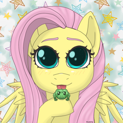 Size: 1280x1280 | Tagged: safe, artist:krotir56, imported from derpibooru, fluttershy, frog, pony, lick the frog, solo