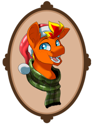 Size: 3204x4240 | Tagged: safe, artist:parrpitched, imported from derpibooru, oc, oc:fireheart(fire), bat pony, bat pony oc, bat wings, bust, christmas, clothes, cute, hat, holiday, latex, latex hat, latex scarf, portrait, prisoners of the moon, rubber, rubber hat, rubber scarf, santa hat, scarf, solo, wings