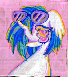 Size: 1905x2155 | Tagged: safe, artist:larvaecandy, imported from derpibooru, dj pon-3, vinyl scratch, pony, unicorn, pink background, simple background, solo, vinyl's glasses