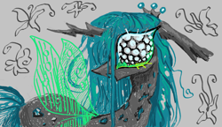 Size: 1362x783 | Tagged: safe, artist:larvaecandy, imported from derpibooru, queen chrysalis, changeling, changeling queen, pony, female, solo, trypophobia