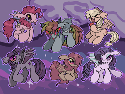 Size: 2048x1536 | Tagged: safe, artist:larvaecandy, imported from derpibooru, applejack, fluttershy, pinkie pie, rainbow dash, rarity, twilight sparkle, alicorn, bat pony, bat pony alicorn, bat pony unicorn, hybrid, pony, unicorn, applebat, bat ponified, bat wings, flutterbat, horn, mane six, pinkiebat, race swap, rainbowbat, raribat, twibat, wings