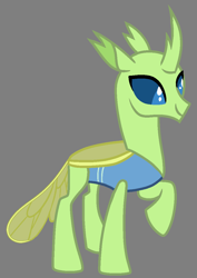 Size: 808x1140 | Tagged: safe, artist:star polaris and friends, derpibooru exclusive, imported from derpibooru, lumbar, changedling, changeling, base used, gray background, male, older, older lumbar, raised hoof, simple background, solo