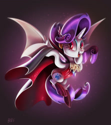 Size: 1814x2048 | Tagged: safe, artist:brdte, imported from derpibooru, rarity, bat pony, pony, bat ponified, cape, clothes, female, halloween, holiday, mare, open mouth, open smile, race swap, raribat, smiling, solo, spread wings, wings