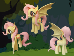 Size: 1280x960 | Tagged: safe, artist:temporal333, artist:xinef, derpibooru exclusive, imported from derpibooru, fluttershy, bat pony, pony, 3d print, bat ponified, collage, craft, everfree forest, fangs, female, figurine, flutterbat, irl, mare, photo, race swap, sculpture, solo, spread wings, wings