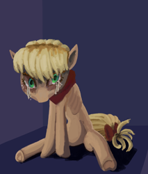 Size: 1322x1550 | Tagged: safe, artist:thelastenforcement, imported from derpibooru, applejack, bandana, cryin, simple background