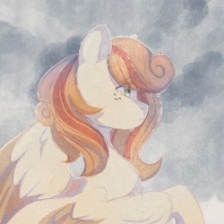 Size: 2560x2560 | Tagged: safe, artist:cottonaime, imported from derpibooru, oc, oc:megan rouge, pegasus, pony, crying, freckles, green eyes, rain, redhead, solo, spread wings, teary eyes, wings