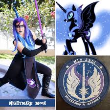 Size: 225x225 | Tagged: safe, artist:mlpjedi, imported from derpibooru, nightmare moon, alicorn, human, pony, boots, clothes, cosplay, costume, high heel boots, irl, irl human, jedi, lightsaber, photo, shoes, solo, star wars, weapon
