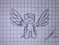 Size: 4000x3000 | Tagged: safe, artist:sokostar shr, imported from derpibooru, oc, oc only, pegasus, pony, graph paper, pale cloud, paper, pegasus oc, pen, pen drawing, pencil, pencil drawing, snow, snowflake, solo, spread wings, traditional art, wings