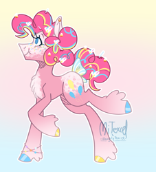 Size: 2408x2651 | Tagged: safe, artist:mitexcel, imported from derpibooru, pinkie pie, earth pony, pony, alternate design, blue eyes, bracelet, concave belly, cute, cutie mark, female, jewelry, mare, pink coat, pink mane, poofy mane, redesign, solo