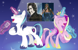 Size: 1280x821 | Tagged: safe, artist:porygon2z, editor:incredibubbleirishguy, imported from derpibooru, princess cadance, shining armor, alicorn, unicorn, believe, beyonce, duet, female, josh groban, male, mare, ship:shiningcadance, shipping, singing, stallion, straight, what if