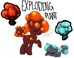 Size: 1113x871 | Tagged: safe, artist:wtfponytime, imported from derpibooru, alien, alien pony, original species, plant pony, pony, crossover, deep rock galactic, duo, exploding plant, plant, ponified, simple background, white background