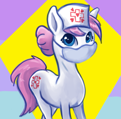 Size: 963x949 | Tagged: safe, artist:aponty, edit, editor:strifesnout, nurse redheart, earth pony, pony, abstract background, female, hat, looking at you, mare, mask, nurse hat, solo, surgical mask