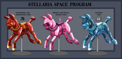 Size: 4886x2361 | Tagged: safe, artist:parrpitched, imported from derpibooru, fireheart76's latex suit design, latex, latex suit, mannequin, prisoners of the moon, reference sheet, rubber, rubber suit, spacesuit, visor
