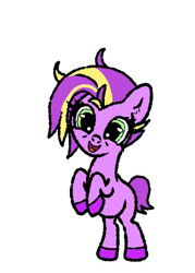 Size: 338x472 | Tagged: safe, artist:scandianon, imported from derpibooru, oc, oc only, oc:cutie bear, female, filly, foal, hooves, looking at you, open mouth, open smile, rearing, simple background, smiling, smiling at you, white background