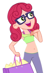 Size: 635x1024 | Tagged: safe, edit, edited screencap, imported from derpibooru, screencap, alizarin bubblegum, equestria girls, equestria girls series, holidays unwrapped, spoiler:eqg series (season 2), background removed, belly button, dashing through the mall, glasses, midriff, open mouth, open smile, simple background, smiling, solo, transparent background