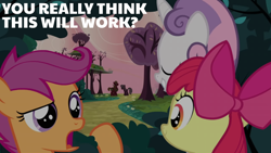 Size: 2000x1125 | Tagged: safe, edit, edited screencap, editor:quoterific, imported from derpibooru, screencap, apple bloom, big macintosh, cheerilee, scootaloo, sweetie belle, hearts and hooves day (episode), cutie mark crusaders