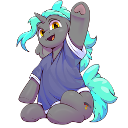 Size: 1200x1200 | Tagged: safe, artist:redvais, imported from derpibooru, oc, oc only, oc:redvais, pony, unicorn, derpibooru community collaboration, 2024 community collab, clothes, horn, male, simple background, smiling, solo, stallion, stylus, transparent background, unicorn oc