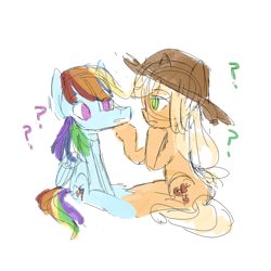 Size: 2048x2048 | Tagged: safe, artist:snowzaaah, imported from derpibooru, applejack, rainbow dash, earth pony, pegasus, pony, appledashdailydoodles, digital art, doodle, female, lesbian, ship:appledash, shipping, sketch