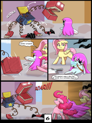 Size: 6000x8000 | Tagged: safe, artist:chedx, imported from derpibooru, fluttershy, pinkie pie, earth pony, pegasus, comic:learning with pibby glitch battles, boxy boo, comic, commission, community related, corrupted, crossover, error, glitch, multiverse, pibby