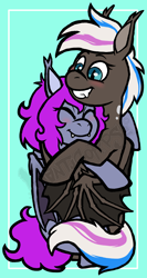 Size: 1348x2536 | Tagged: safe, artist:manticorpse, imported from derpibooru, oc, bat pony, bat pony oc, bat wings, commission, fangs, female, hug, hugging a pony, mare, obtrusive watermark, watermark, winghug, wings