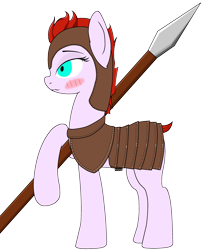 Size: 2000x2400 | Tagged: safe, imported from derpibooru, oc, oc only, oc:ilya, earth pony, pony, armor, blushing, royal guard, simple background, solo, spear, transparent background, weapon