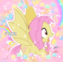 Size: 903x885 | Tagged: safe, artist:cworpsew, edit, imported from derpibooru, fluttershy, bat pony, pony, bat ponified, cute, flutterbat, race swap