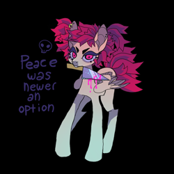 Size: 1134x1134 | Tagged: safe, artist:cutesykill, imported from derpibooru, oc, oc only, pegasus, pony, black background, blood, ear piercing, earring, female, jewelry, knife, mare, mouth hold, piercing, pink blood, simple background, solo