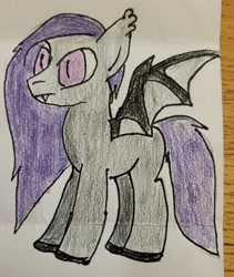 Size: 2671x3163 | Tagged: safe, artist:volk204, imported from derpibooru, bat pony, drawing, fangs, solo, traditional art, wings