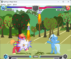 Size: 642x532 | Tagged: safe, artist:fimroots, imported from derpibooru, big macintosh, trixie, fighting is magic, apple orchard, orchard