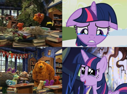 Size: 1053x784 | Tagged: safe, edit, edited screencap, imported from derpibooru, screencap, twilight sparkle, alicorn, bear, pony, castle sweet castle, winter wrap up, bear (character), bear in the big blue house, crying, crylight sparkle, floppy ears, reaction, reaction image, twilight sparkle (alicorn), twilight's castle