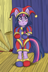 Size: 1600x2400 | Tagged: safe, artist:fascismnotincluded, imported from derpibooru, twilight sparkle, pony, unicorn, bipedal, crossover, pomni, solo, the amazing digital circus, unicorn twilight