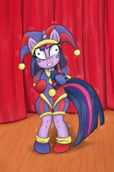 Size: 1600x2400 | Tagged: safe, artist:fascismnotincluded, imported from derpibooru, twilight sparkle, pony, unicorn, bipedal, crossover, pomni, solo, the amazing digital circus, twilight snapple, twilighting, unicorn twilight